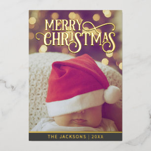 Cute Merry Christmas Photo Foil Holiday Card