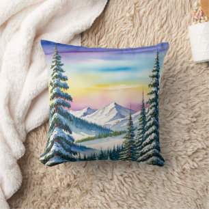 Cute Merry Christmas pine trees Rainbow Holiday Cushion
