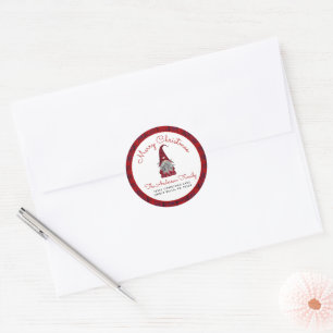 Cute Merry Christmas Plaid Gnome Return Address La Classic Round Sticker