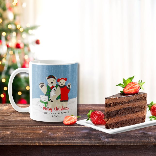 Cute Merry Christmas Polar Bear Family Waving  Coffee Mug (Creator Uploaded)