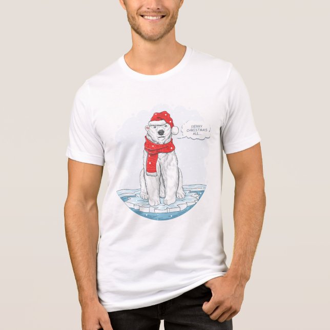Cute Merry Christmas Polar Bear Tri-Blend Shirt (Front)