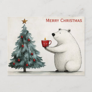 Cute Merry Christmas Polar Bear Whimsical Postcard