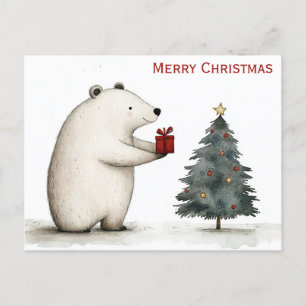Cute Merry Christmas Polar Bear Whimsical Postcard