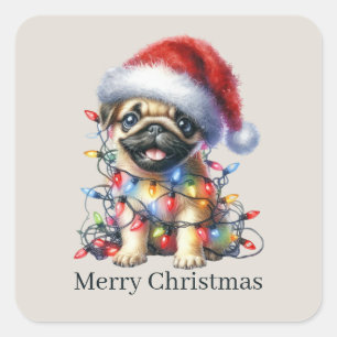 Cute Merry Christmas puppy customisable  Square Sticker