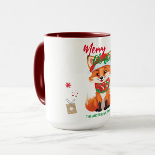Cute merry Christmas red fox Santa Scarf holiday Mug