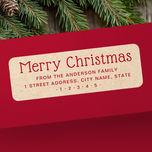 Cute Merry Christmas red Kraft look return address (Cute Merry Christmas red Kraft look return address Label)