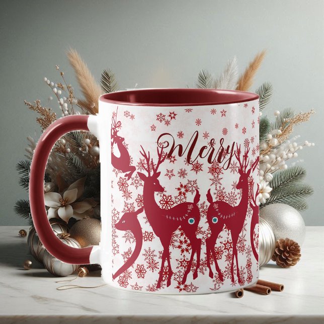 Cute Merry Christmas Reindeers Snowflakes Nordic  Mug (Cute Merry Christmas Reindeers Snowflakes Nordic Mug)