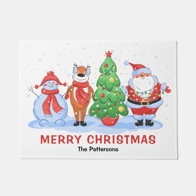 Cute Merry Christmas Santa Cartoon Personalised Doormat (Front)