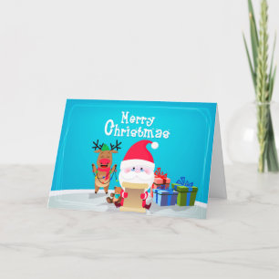 Cute Merry Christmas Santa Reindeer Personalised Holiday Card