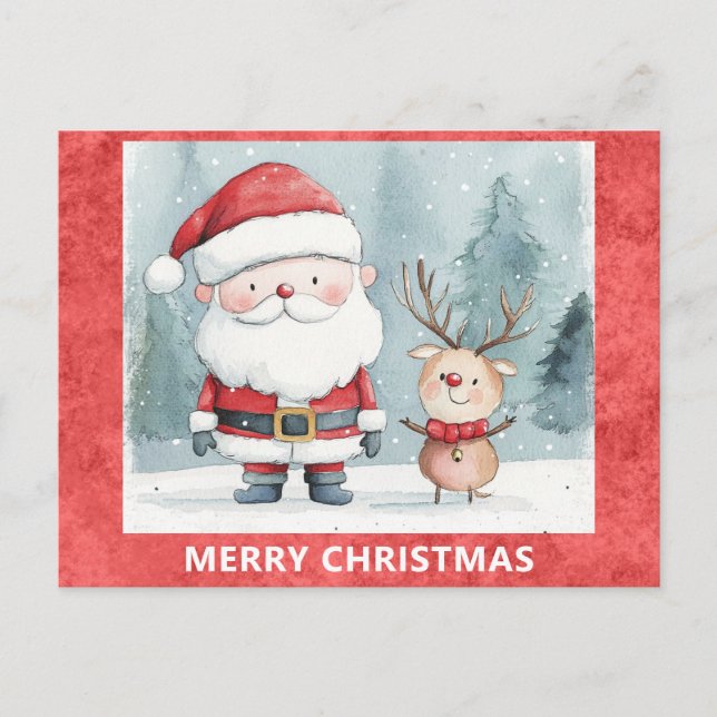 Cute Merry Christmas Santa Rudolph Reindeer Postcard (Front)