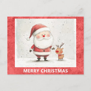 Cute Merry Christmas Santa Rudolph Reindeer Postcard