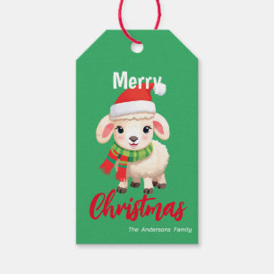 Cute merry Christmas sheep Ram Santa Scarf holiday Gift Tags