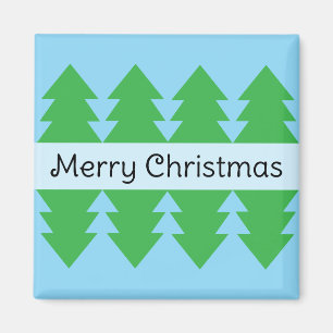 Cute Merry Christmas Simple Tree Design Blue Magnet