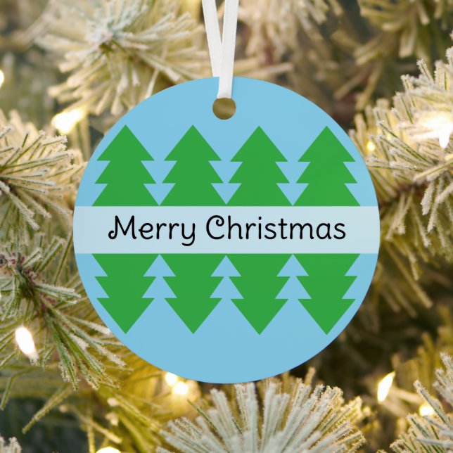Cute Merry Christmas Simple Tree Design Blue Metal Tree Decoration (Insitu)