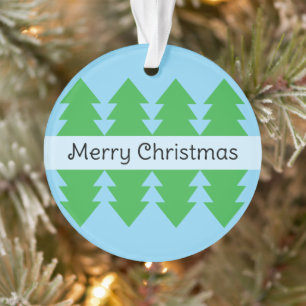 Cute Merry Christmas Simple Tree Design Blue Ornament
