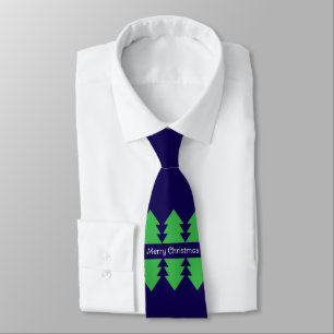 Cute Merry Christmas Simple Tree Design Blue Tie