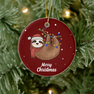 Cute Merry Christmas Sloth Ceramic Ornament