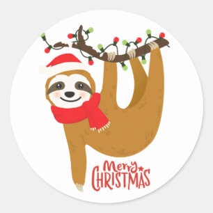 Cute Merry Christmas Sloth Classic Round Sticker