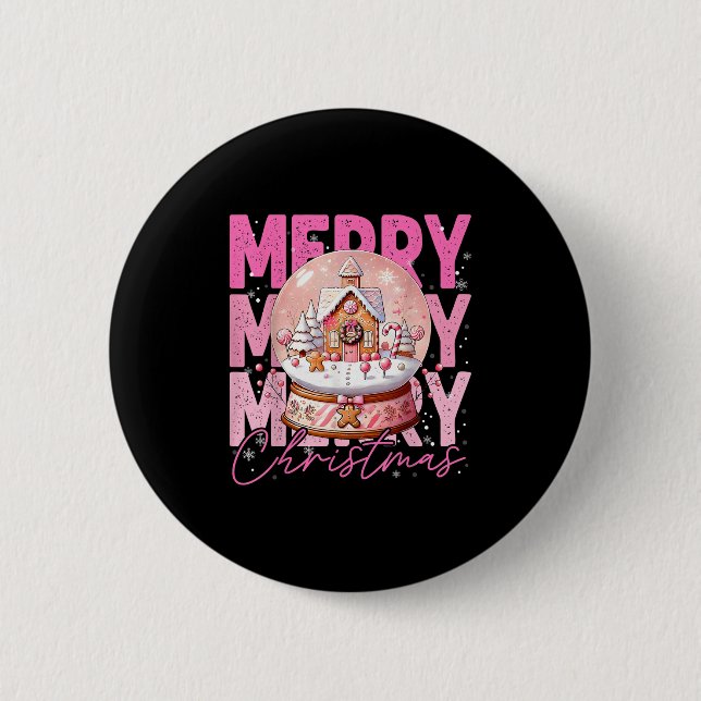 Cute Merry Christmas Snow Globe Nk Gingerbread Hou 6 Cm Round Badge (Front)