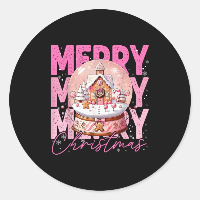 Cute Merry Christmas Snow Globe Nk Gingerbread Hou Classic Round Sticker (Front)
