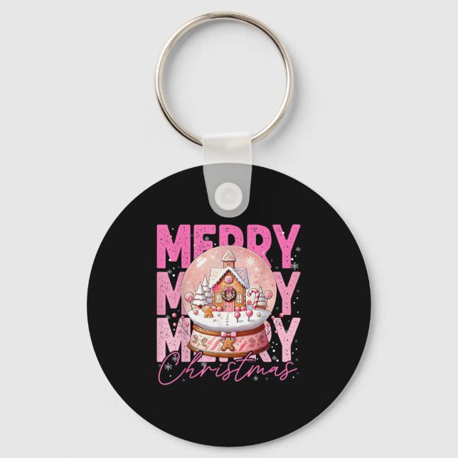 Cute Merry Christmas Snow Globe Nk Gingerbread Hou Key Ring (Front)