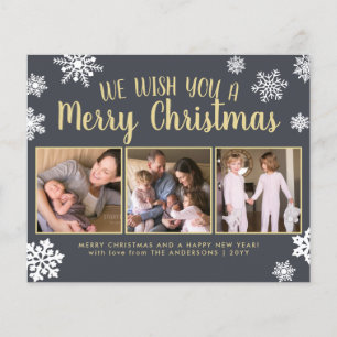 Cute Merry Christmas Snowflake Photo Holiday Card