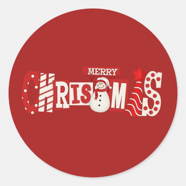 Cute Merry Christmas Snowman  Classic Round Sticker (Front)