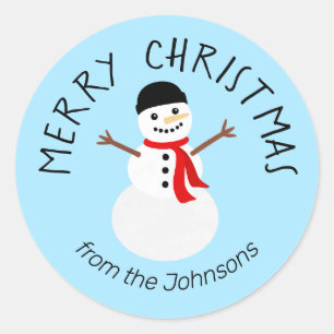 Cute Merry Christmas Snowman Holiday Classic Round Sticker