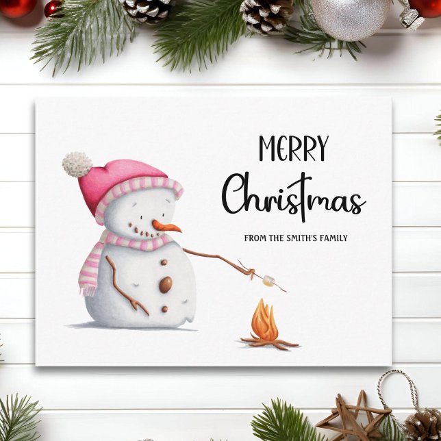 Cute Merry Christmas Snowman Marshmallows Postcard (Creator Uploaded)