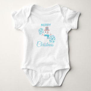 Cute Merry Christmas Snowman Snowflakes Character Baby Bodysuit