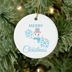 Cute Merry Christmas Snowman Snowflakes Character Ceramic Tree Decoration
