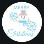 Cute Merry Christmas Snowman Snowflakes Character Classic Round Sticker<br><div class="desc">Christmas Cute Snowman and snowflakes</div>