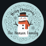 Cute Merry Christmas Snowman Sticker<br><div class="desc">A cute winter snowman decorates these Christmas stickers. A simple,  fun sticker for Christmas Holiday presents. Designed for you by Blackberry Boulevard.</div>
