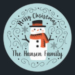 Cute Merry Christmas Snowman Sticker<br><div class="desc">A cute winter snowman decorates these Christmas stickers. A simple,  fun sticker for Christmas Holiday presents. Designed for you by Blackberry Boulevard.</div>