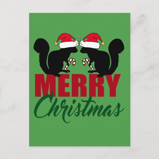 Cute Merry Christmas Squirrel Holiday Postcard (Front)