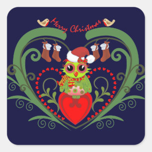 Cute Merry Christmas sticker with Owl
