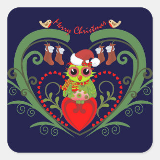 Cute Merry Christmas sticker with Owl