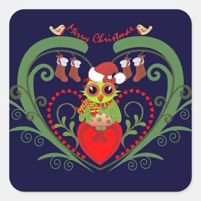Cute Merry Christmas sticker with Owl (Front)