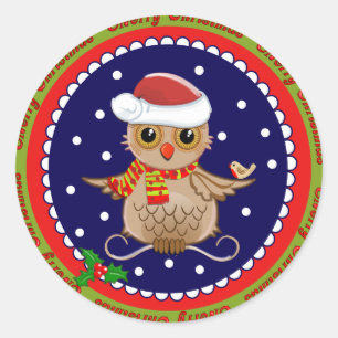 Cute Merry Christmas sticker with Santa Owl