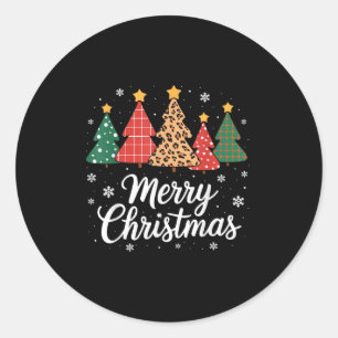 Cute Merry Christmas Tree Buffalo Plaid Red White  Classic Round Sticker