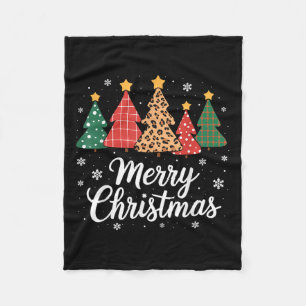 Cute Merry Christmas Tree Buffalo Plaid Red White Fleece Blanket