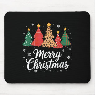 Cute Merry Christmas Tree Buffalo Plaid Red White Mouse Mat