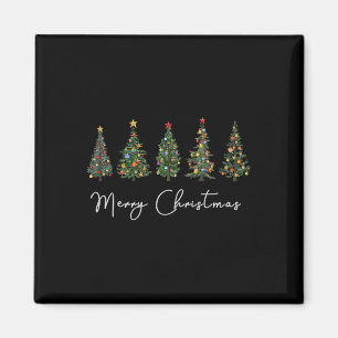 Cute Merry Christmas Tree Fun Women Matching Fami Magnet