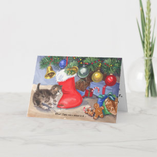 Cute Merry Christmas Tree Kitten Holiday Card