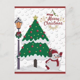 Cute Merry Christmas Tree Snowman Postcard