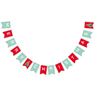 Cute merry Christmas tree Xmas snow party Bunting