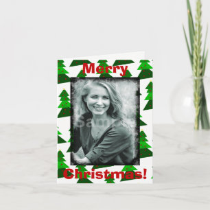 Cute Merry Christmas Trees Add Your Photo Holiday Card