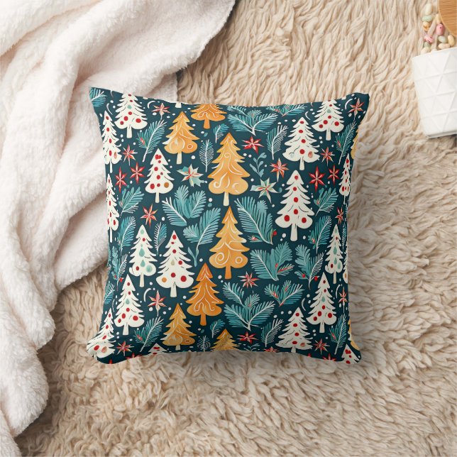 Cute Merry Christmas Trees Festive Cushion (Blanket)