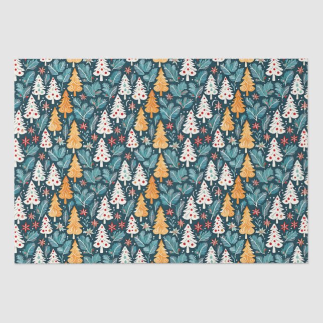 Cute Merry Christmas Trees Festive Tissue Paper (Front)