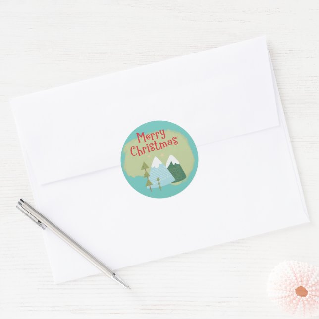 Cute Merry Christmas Trees Holiday Classic Round Sticker (Envelope)
